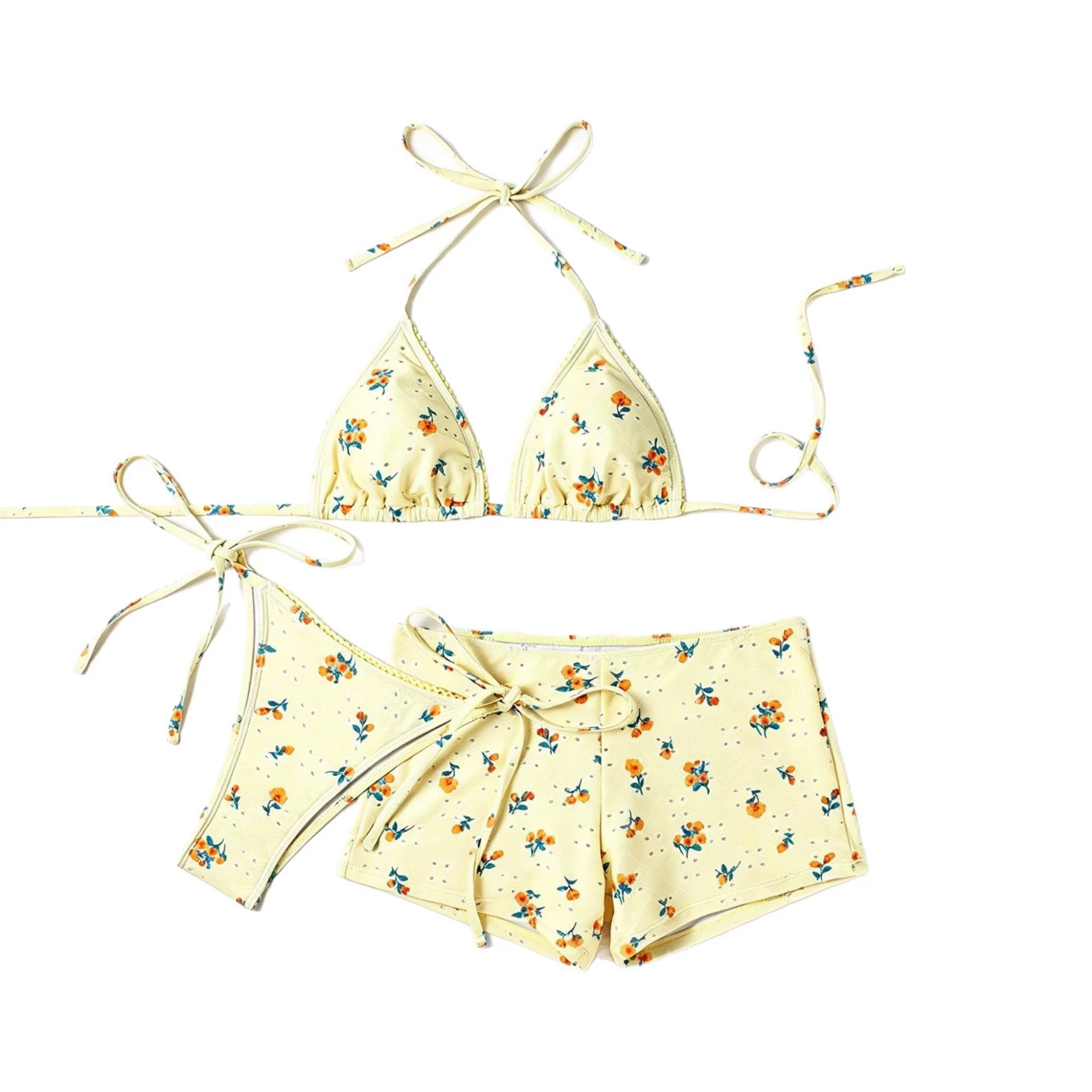 Women's Halter Triangle Bikini Set with Side-Tie Bottom and Boy Shorts view 5