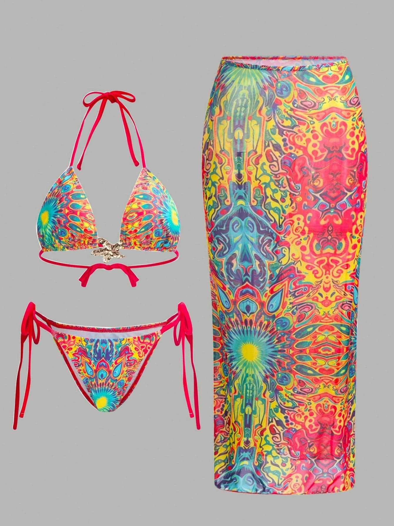 Halter Bikini with Side-Tie Bottom and Long Cover-Up Skirt