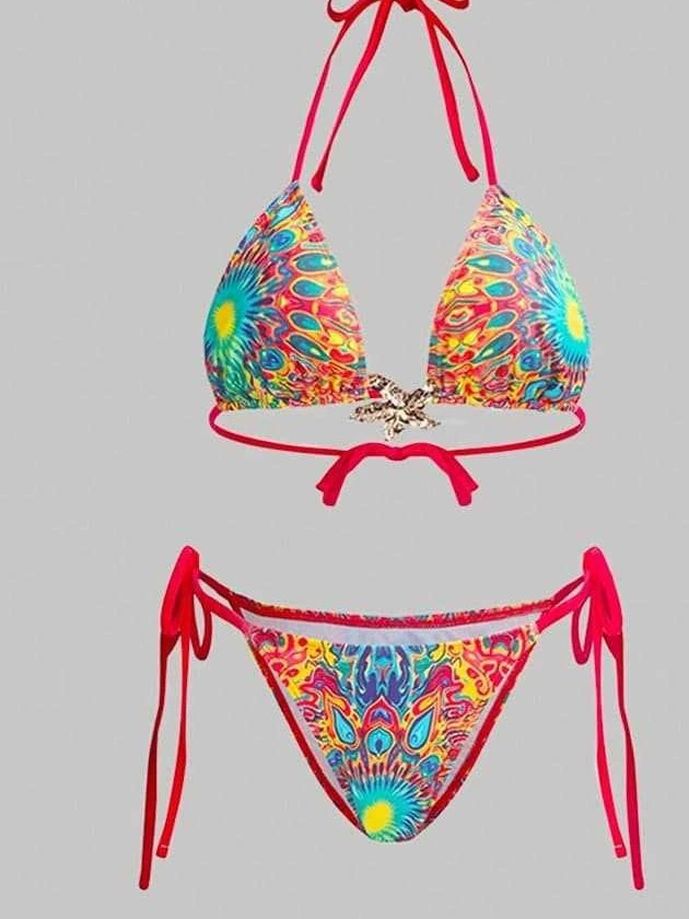 Halter Bikini with Side-Tie Bottom and Long Cover-Up Skirt
