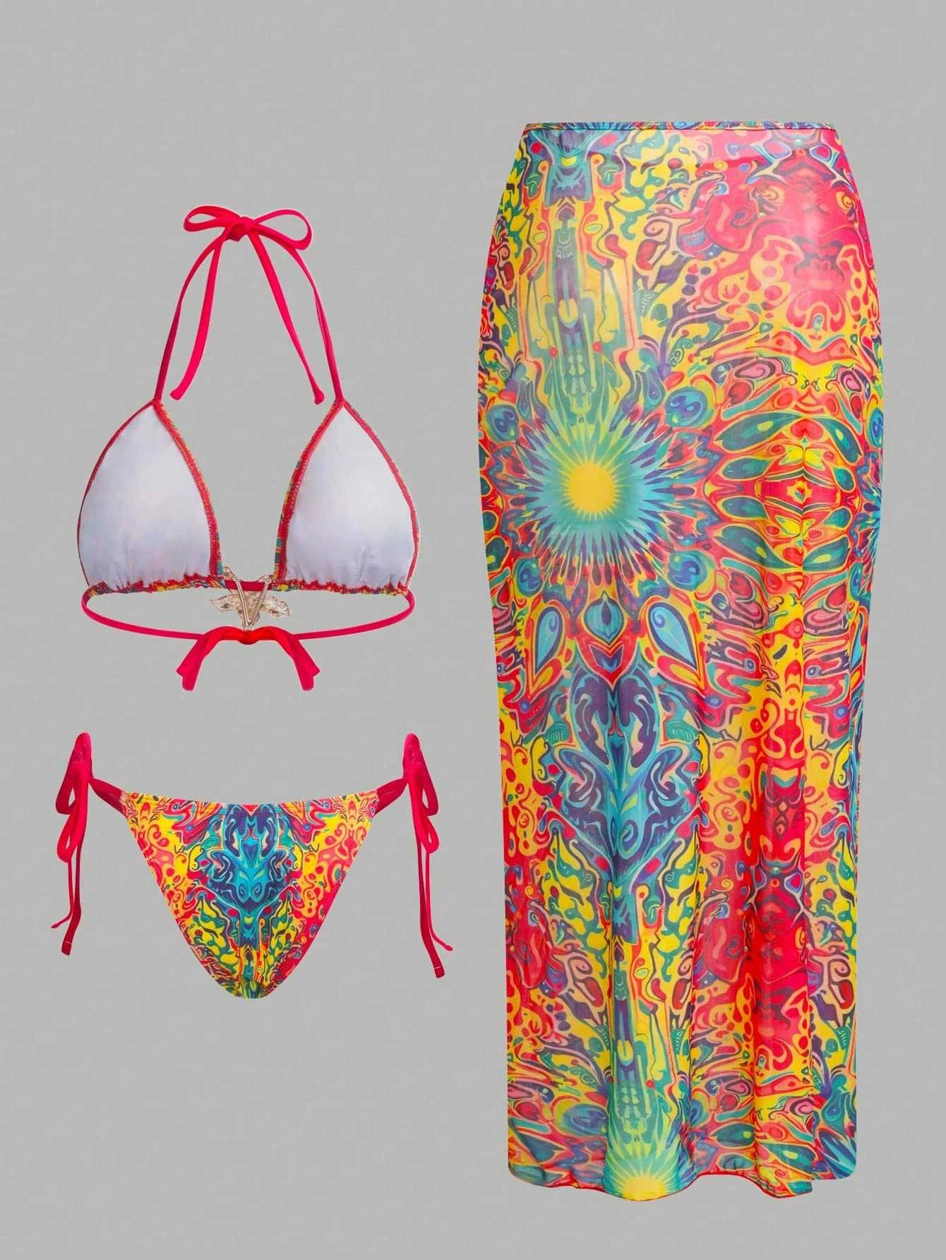 Halter Bikini with Side-Tie Bottom and Long Cover-Up Skirt view 5
