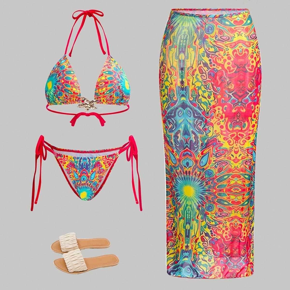 Halter Bikini with Side-Tie Bottom and Long Cover-Up Skirt view 6