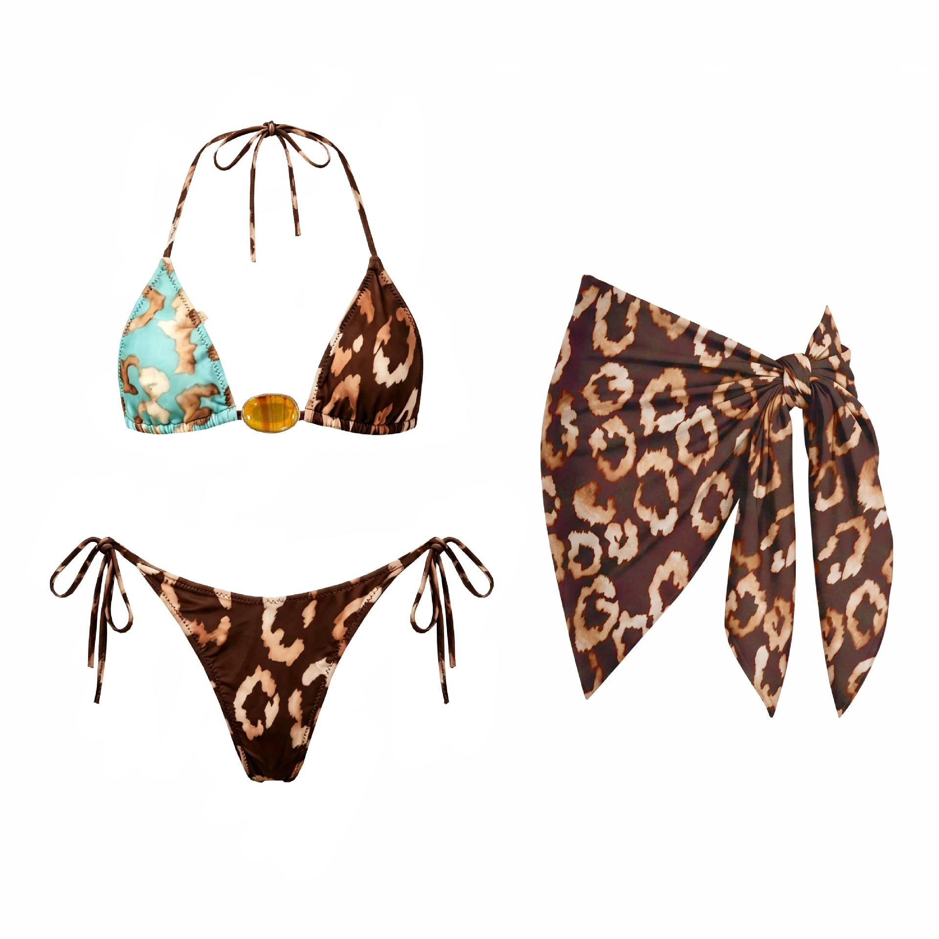 Brown Leopard Print Sarong Wrap Skirt Beach Cover-Up