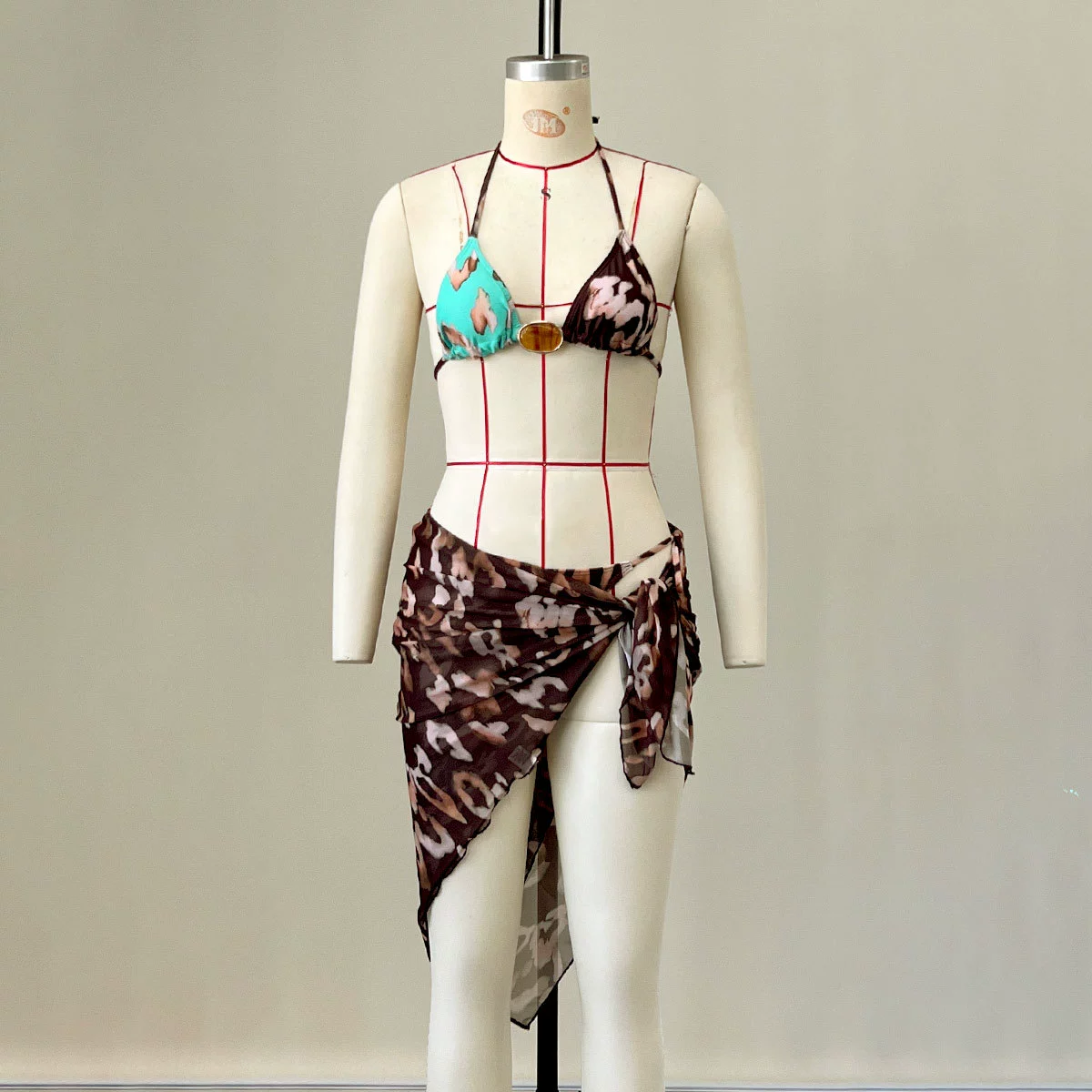 Brown Leopard Print Sarong Wrap Skirt Beach Cover-Up