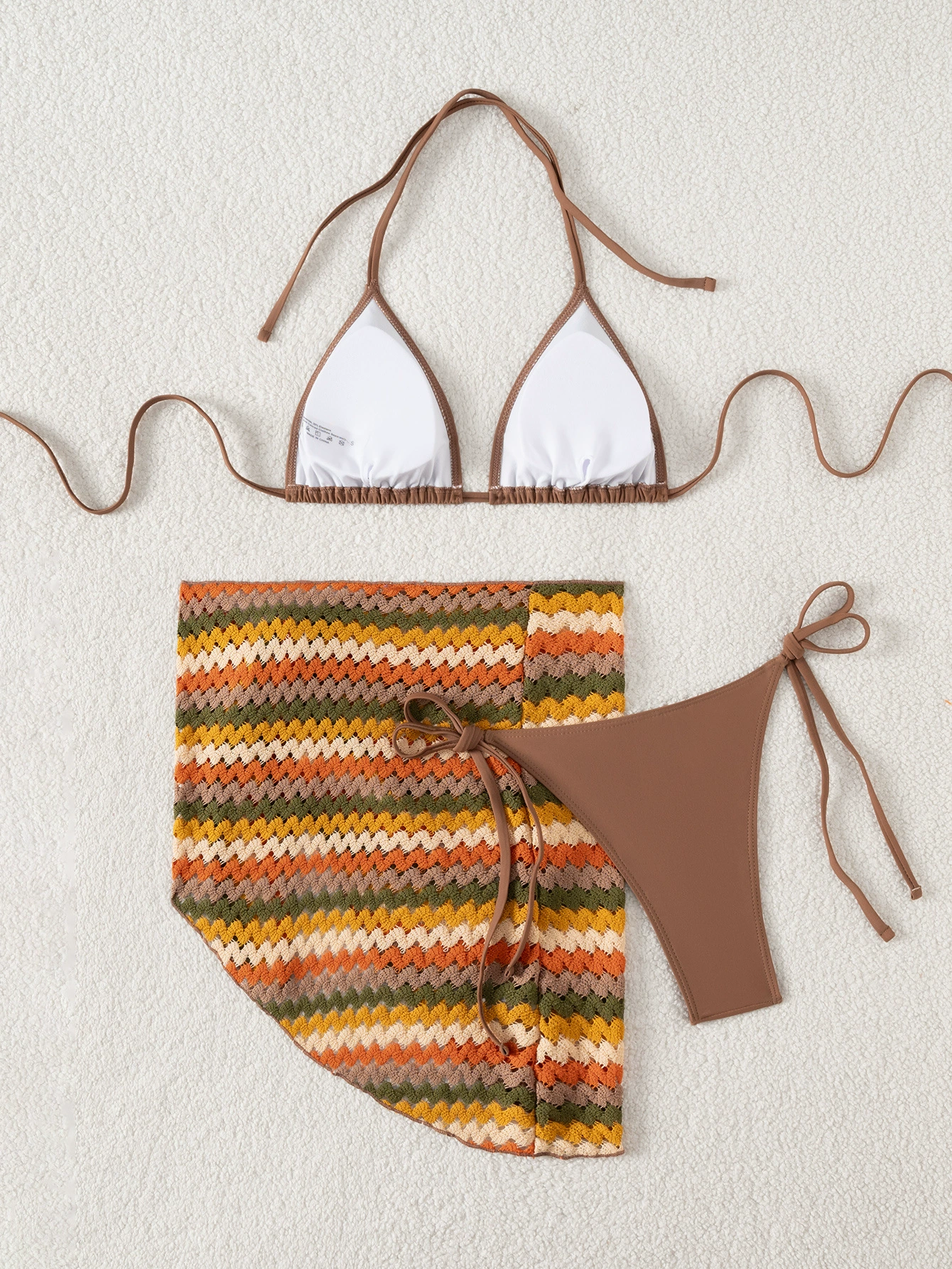 Halter Triangle Bikini Set with Crochet Sarong Wrap view 4