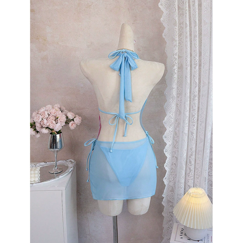 Halter Three Piece Bikini Set with Sheer Mini Skirt view 4