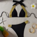 Wide Strap Triangle Bikini Set with Halter Tie and High-Cut Brief view 2