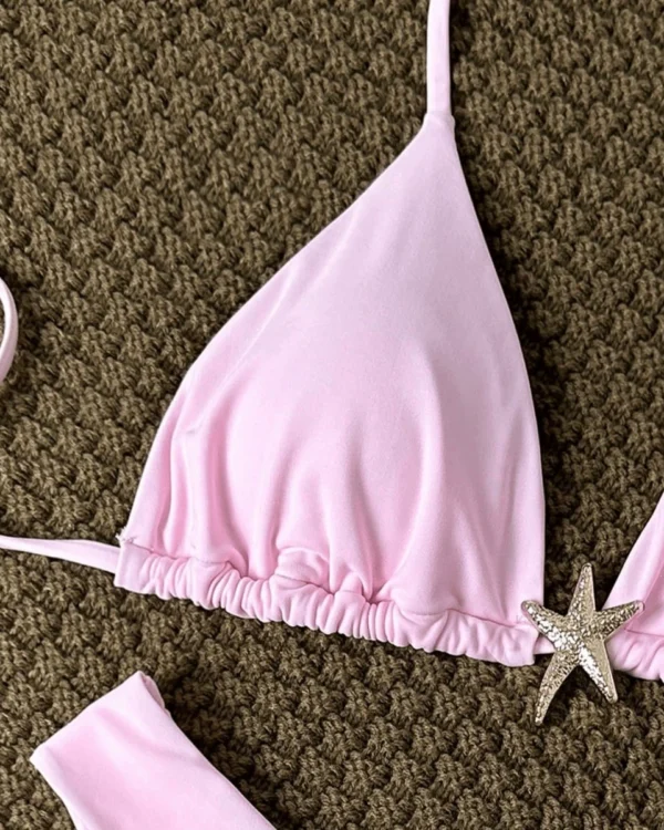 Conjunto de bikini triangular halter de dos piezas con colgante de estrella de mar