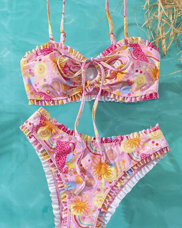 Conjunto de bikini bandeau con volantes