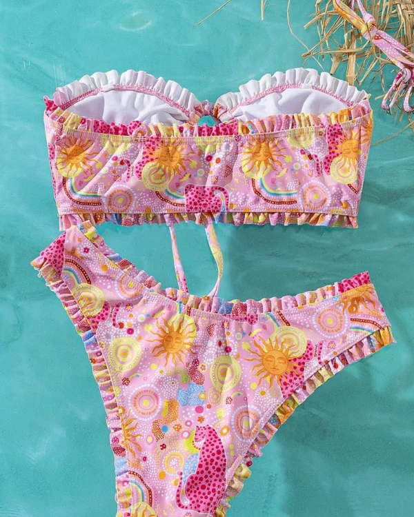 Conjunto de bikini bandeau con volantes