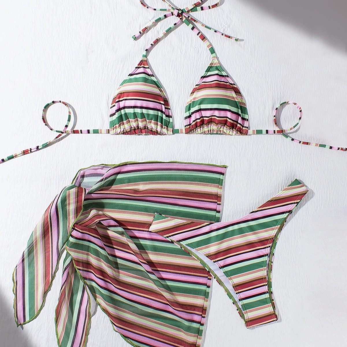 Women’s Three-Piece Halter Bikini Set with Wrap Skirt
