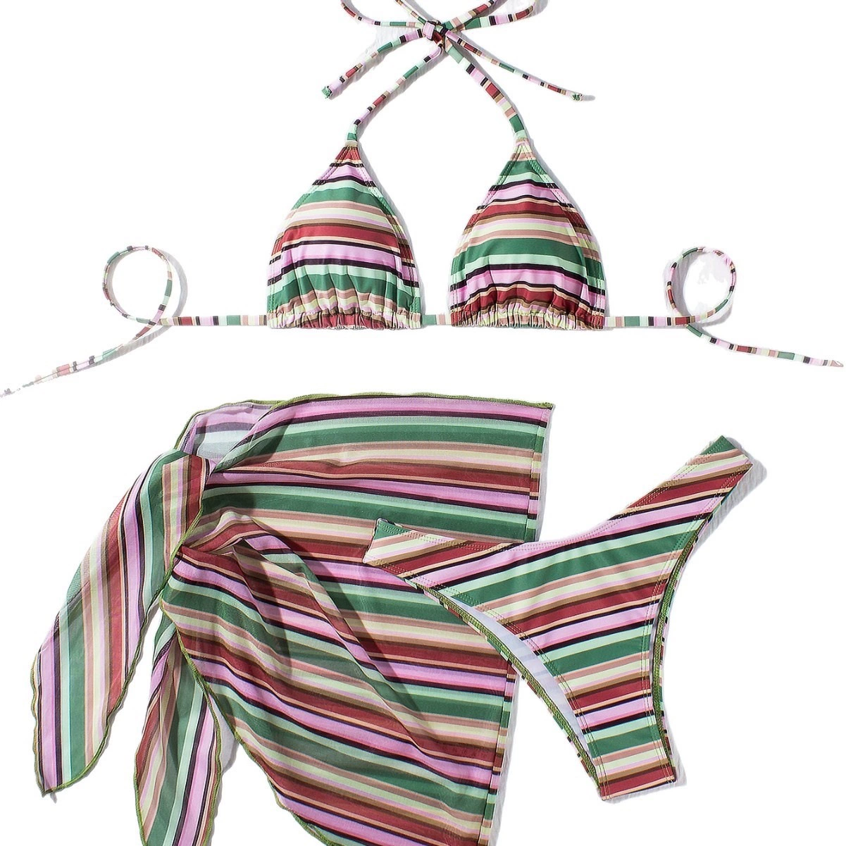 Women's Three-Piece Halter Bikini Set with Wrap Skirt view 5