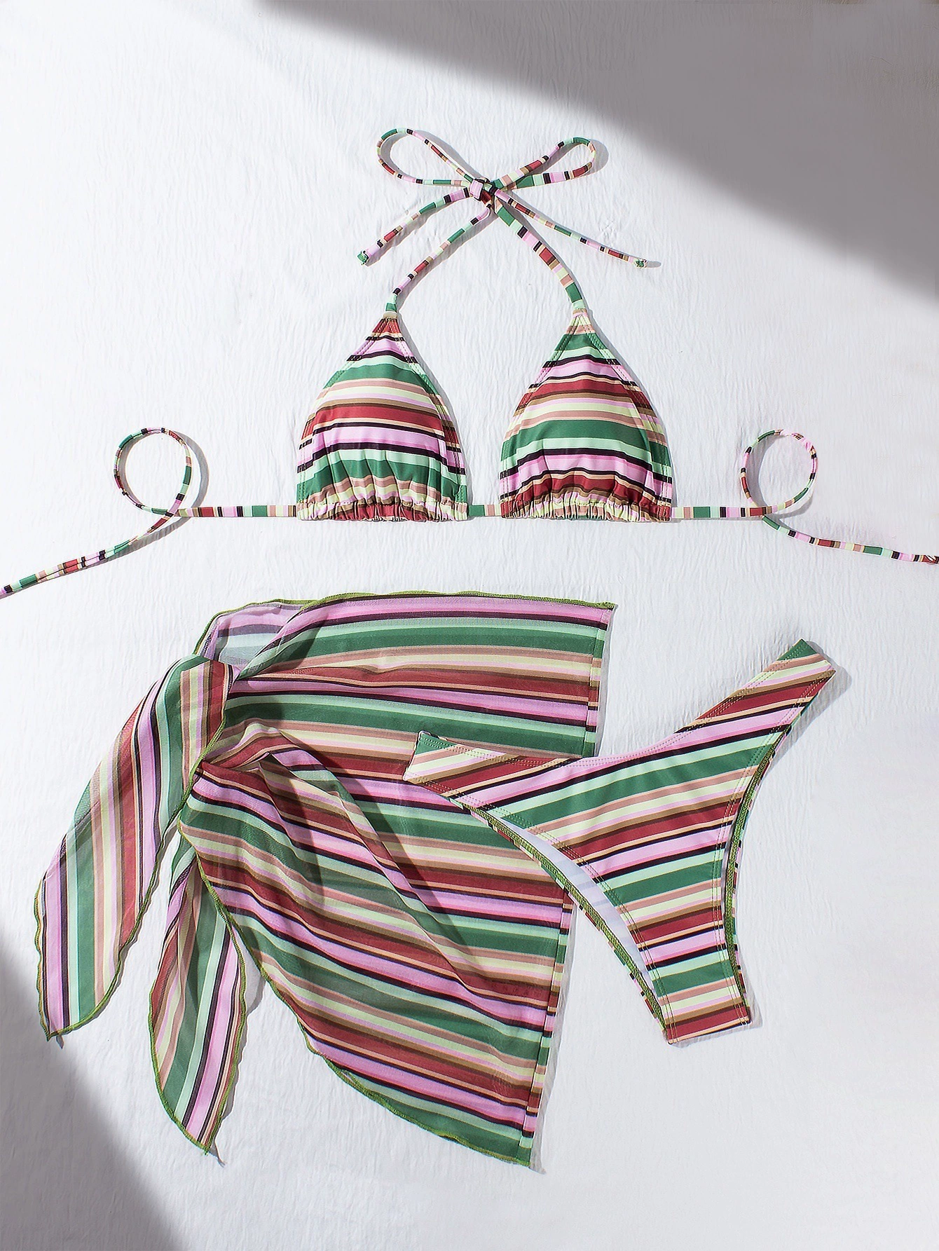 Women's Three-Piece Halter Bikini Set with Wrap Skirt view 6