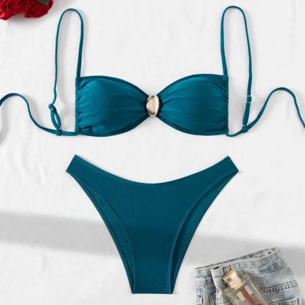 Two-Piece Bandeau Bikini Set with Metal Detail and Adjustable Straps view 2