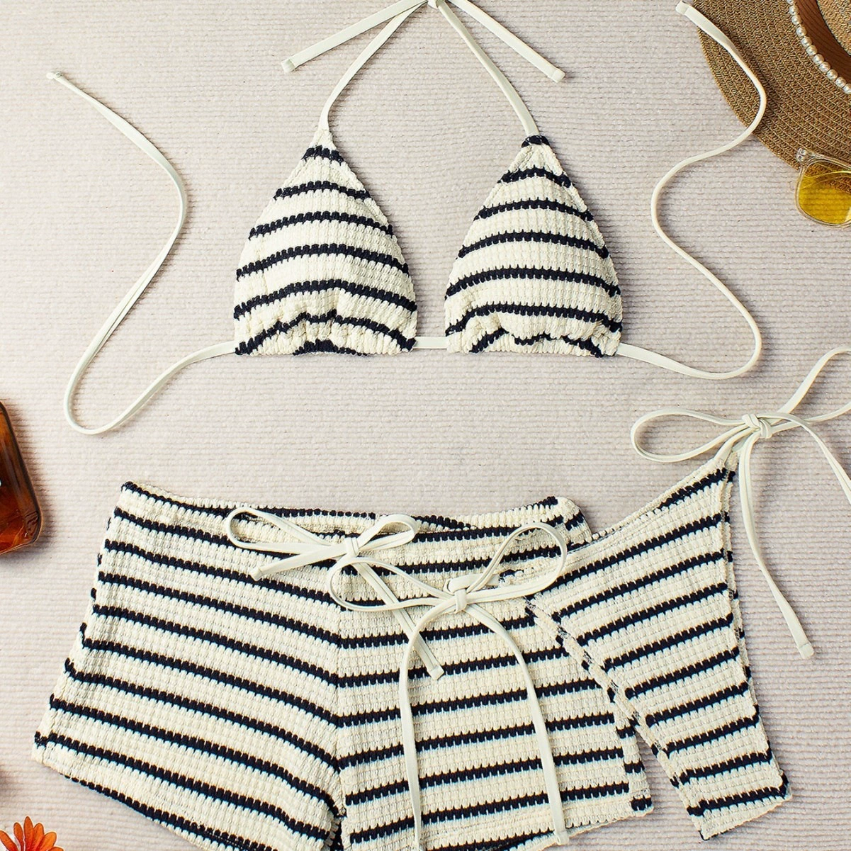 Halter Neck Triangle Bikini Set with Boyshort Bottoms