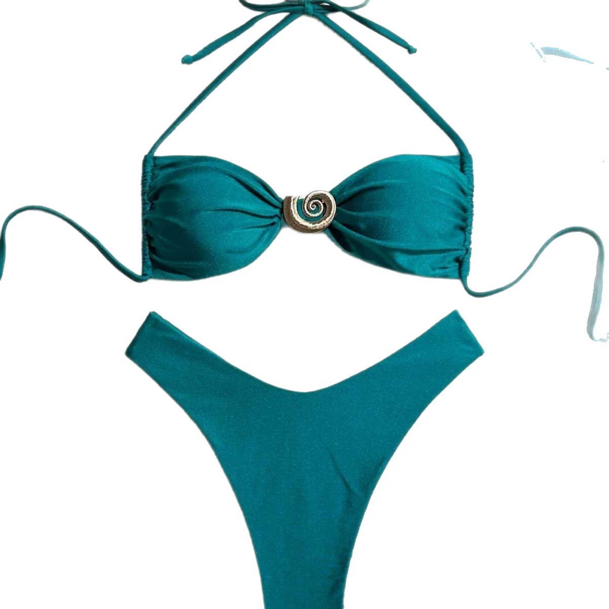 Halter Bandeau Bikini Set with Ring Detail and High-Cut Bottom view 5