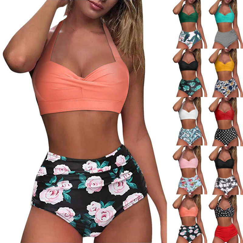Halter Twist Front High Waist Two-Piece Swimsuit