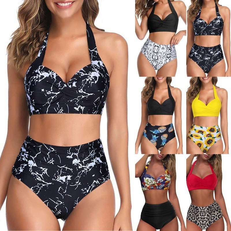 Halter Twist Front High Waist Two-Piece Swimsuit