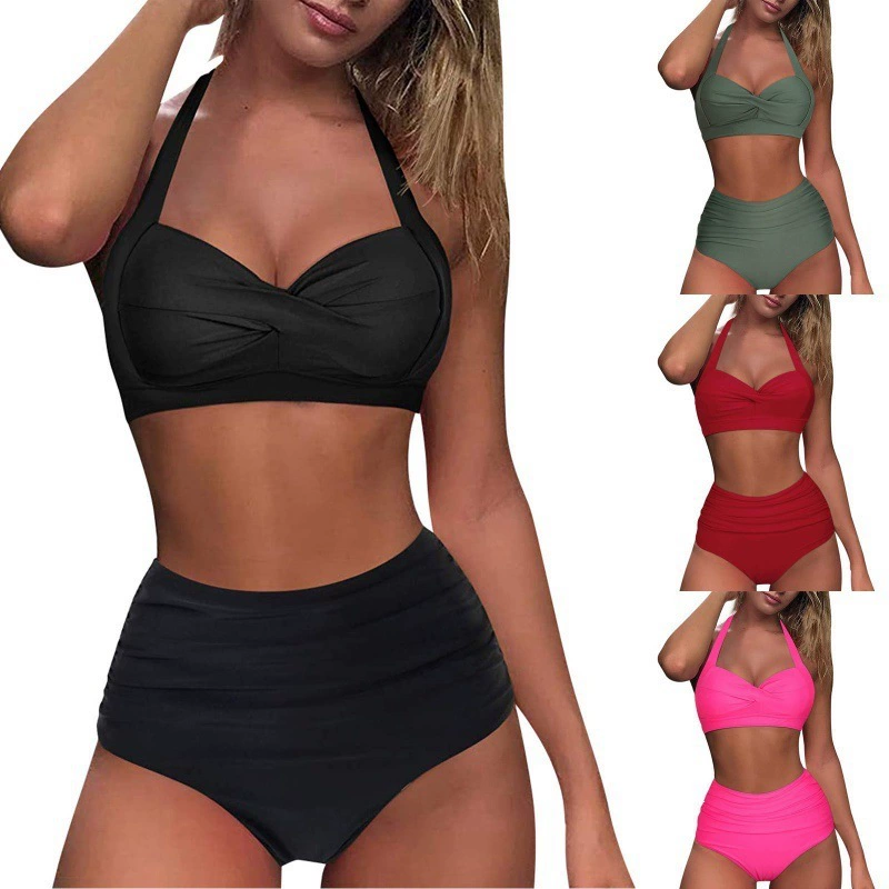 Halter Twist Front High Waist Two-Piece Swimsuit view 3