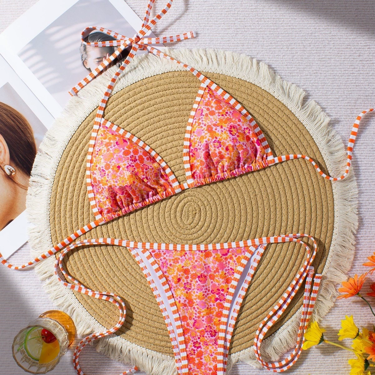 Two-Piece Triangle Bikini Set with Halter Ties