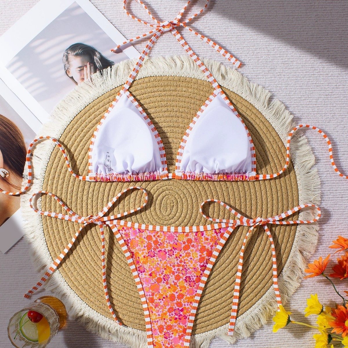 Two-Piece Triangle Bikini Set with Halter Ties view 4