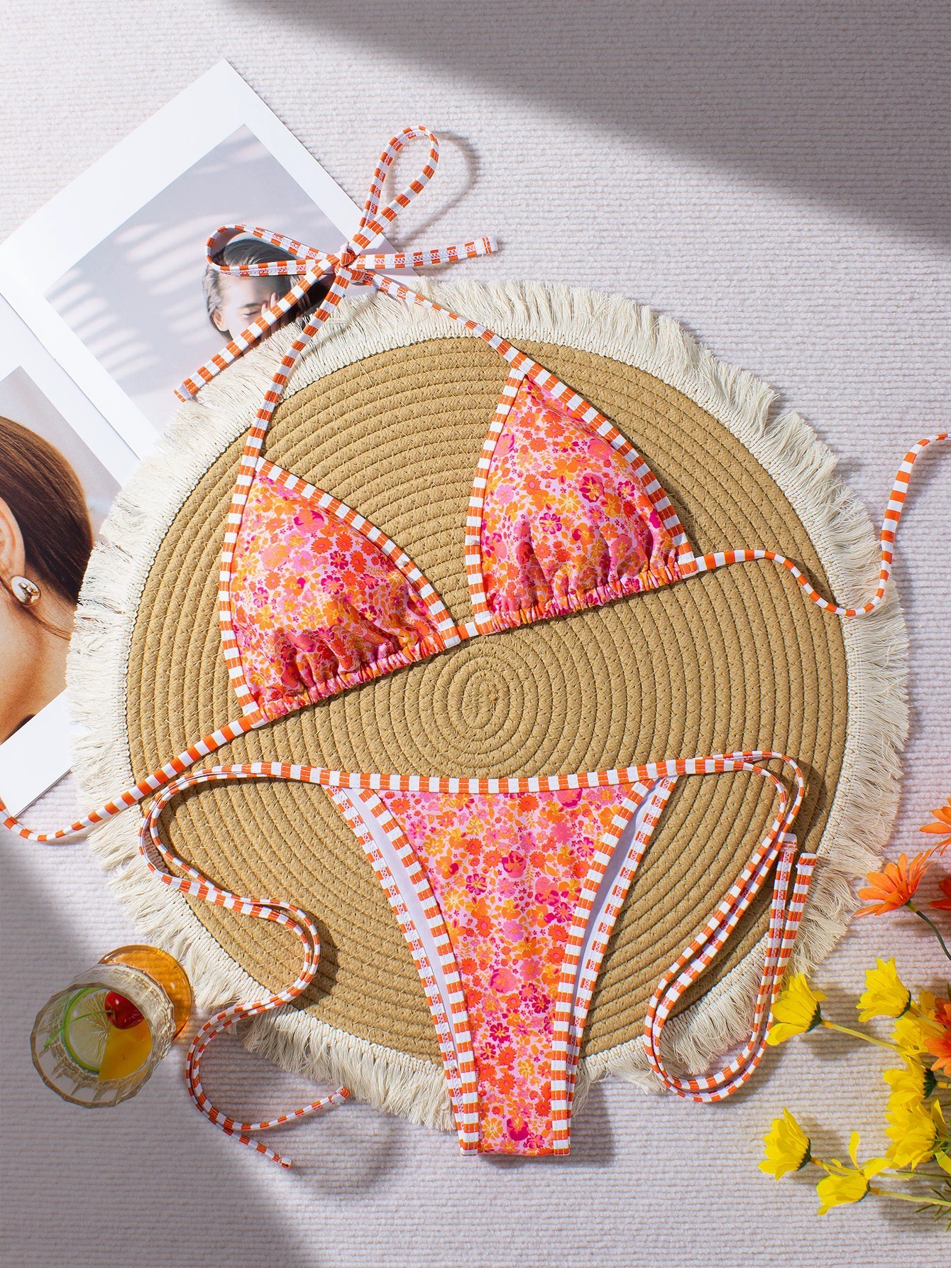 Two-Piece Triangle Bikini Set with Halter Ties view 6