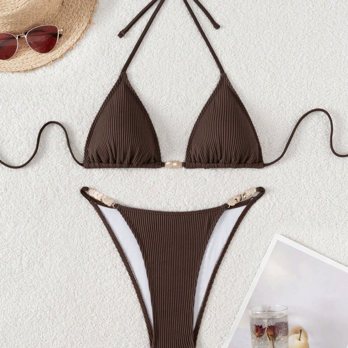 Triangle Halter Bikini Set with High-Cut Bottoms view 4