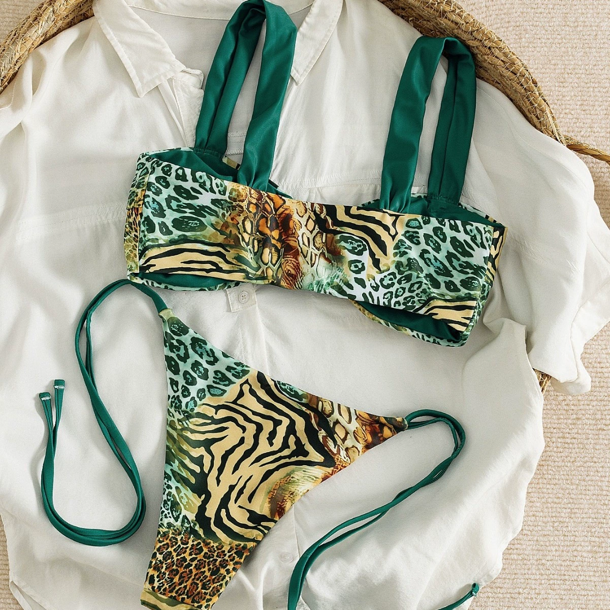 Two-Piece Bikini Set with Bandeau Top and String Bottom