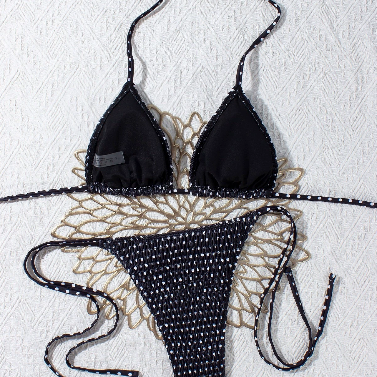 Smocked Halter Triangle Bikini Set with Ruffles view 4
