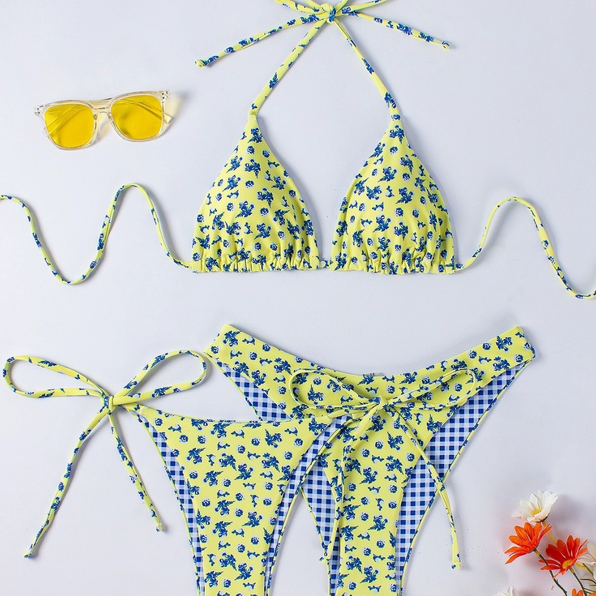 Halter Triangle Bikini Set with Side Tie Bottoms
