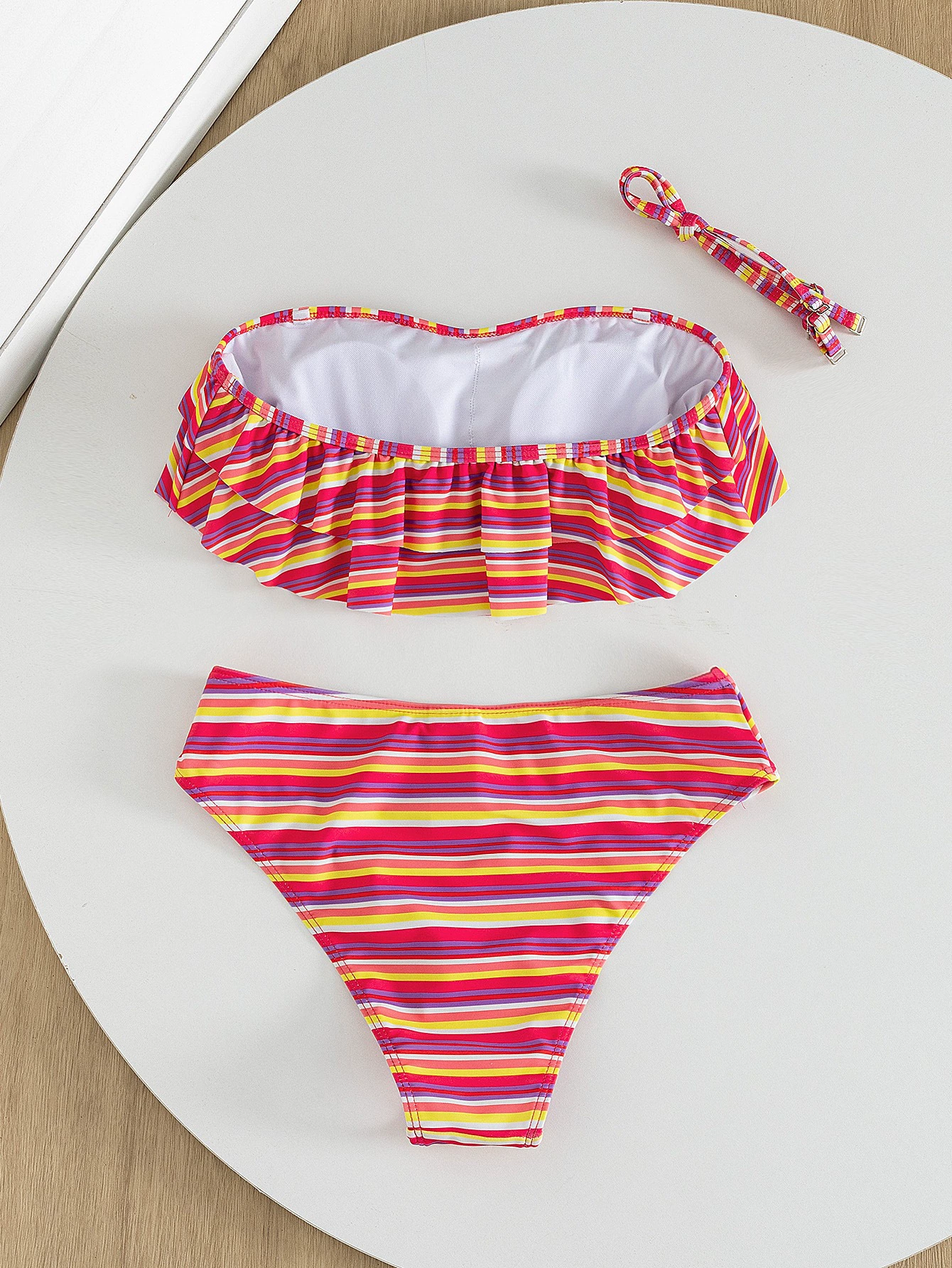 Ruffled Bandeau Bikini Set with Detachable Straps