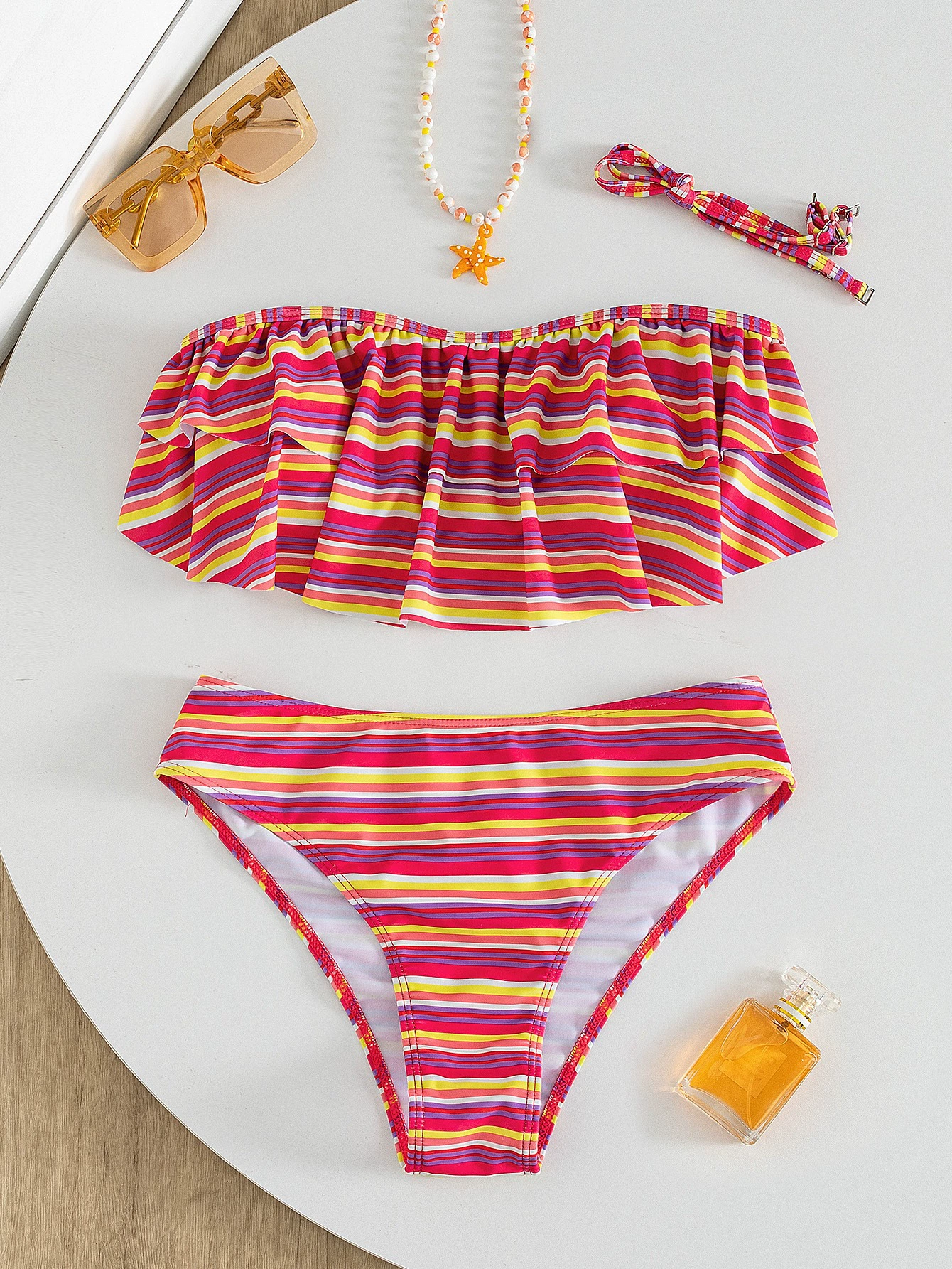 Ruffled Bandeau Bikini Set with Detachable Straps view 3