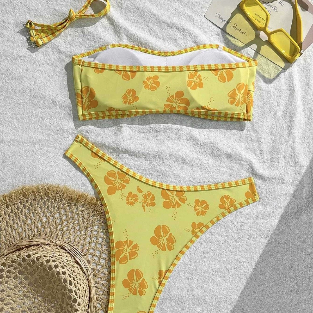 Two-Piece Bandeau Bikini Set with High-Cut Bottoms