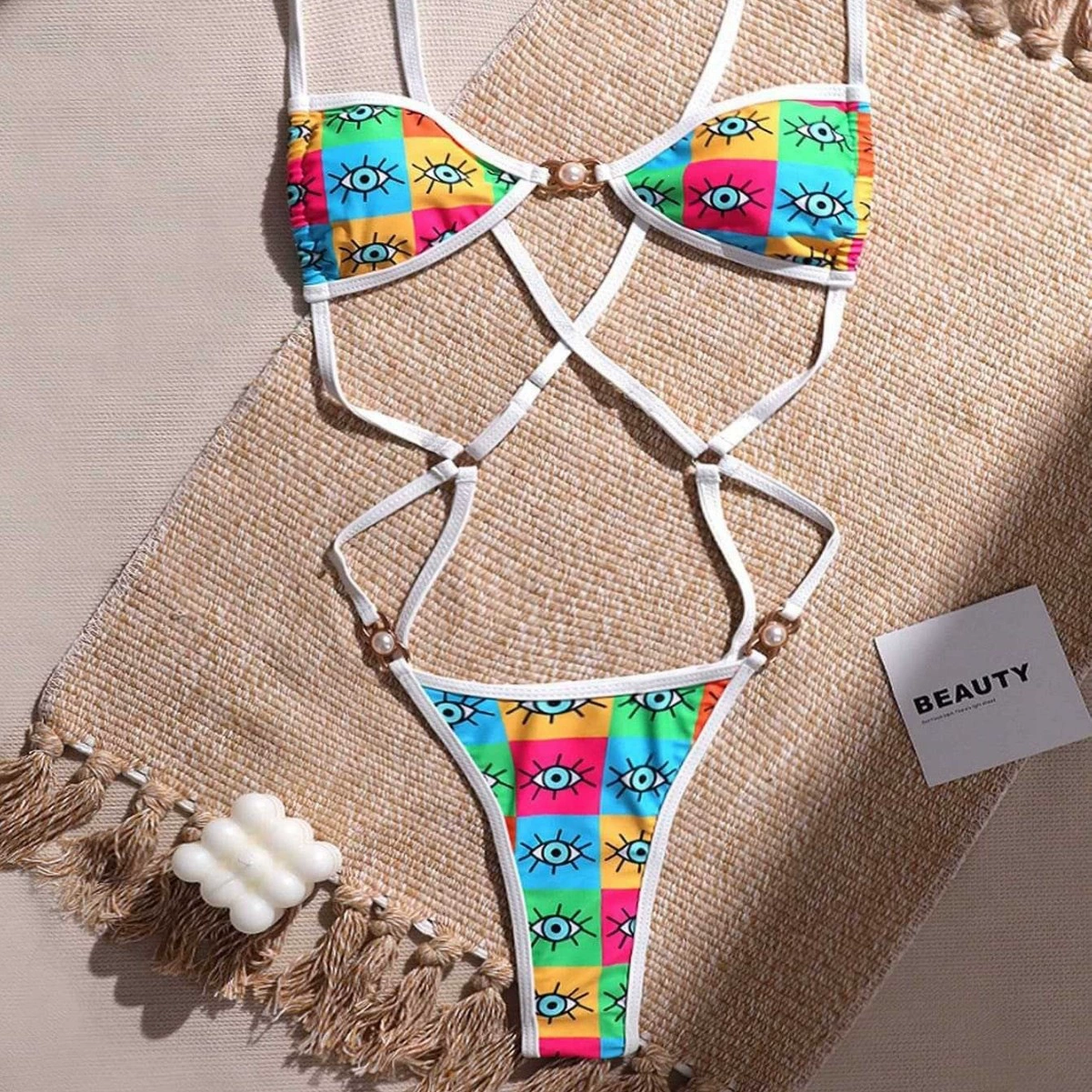 Triangle Halter Bikini Set with Front Clasp and Side Tie Bottoms