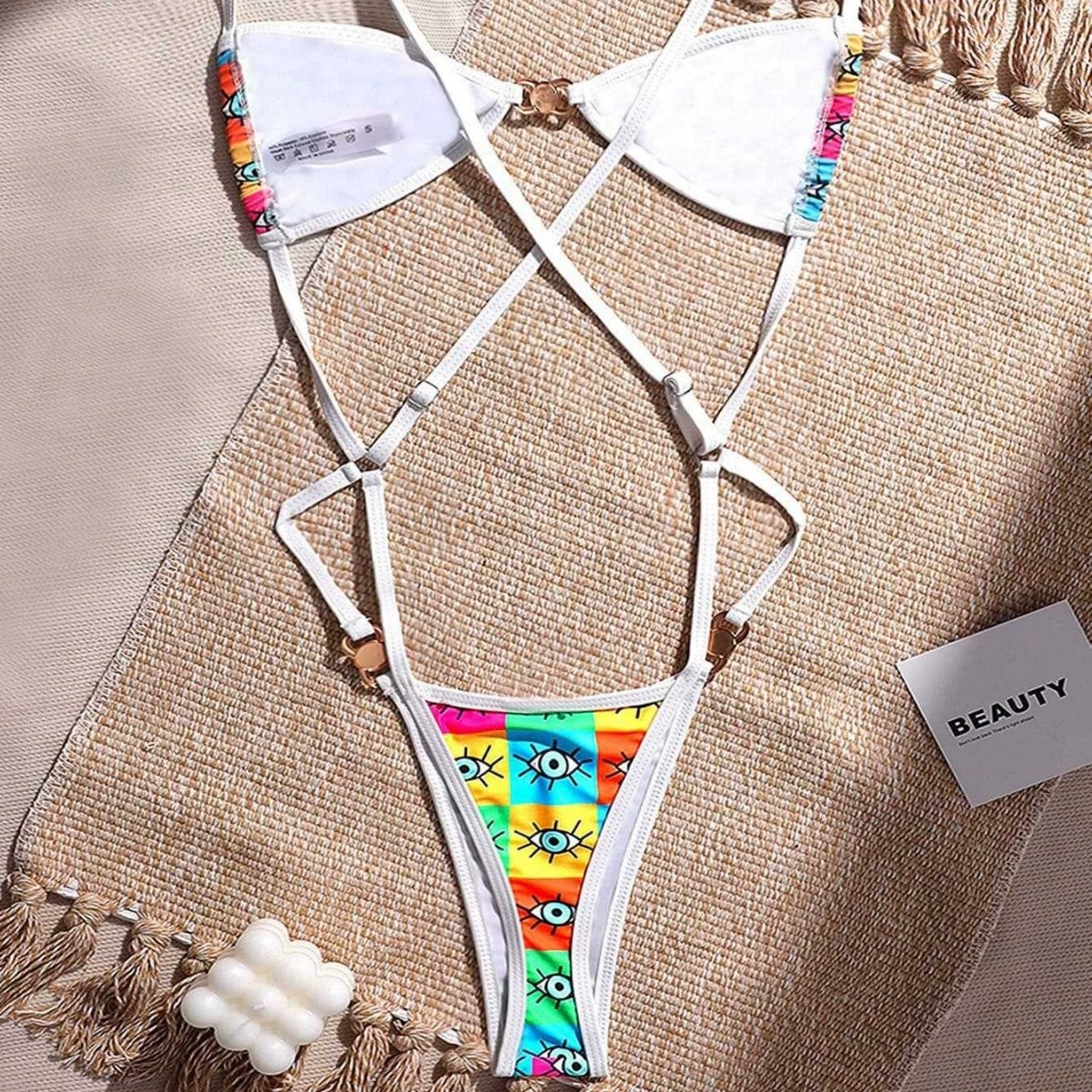 Triangle Halter Bikini Set with Front Clasp and Side Tie Bottoms view 3