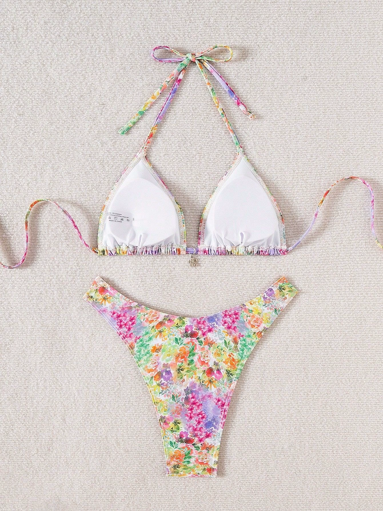 Two-Piece Halter Bikini Set with High-Cut Leg