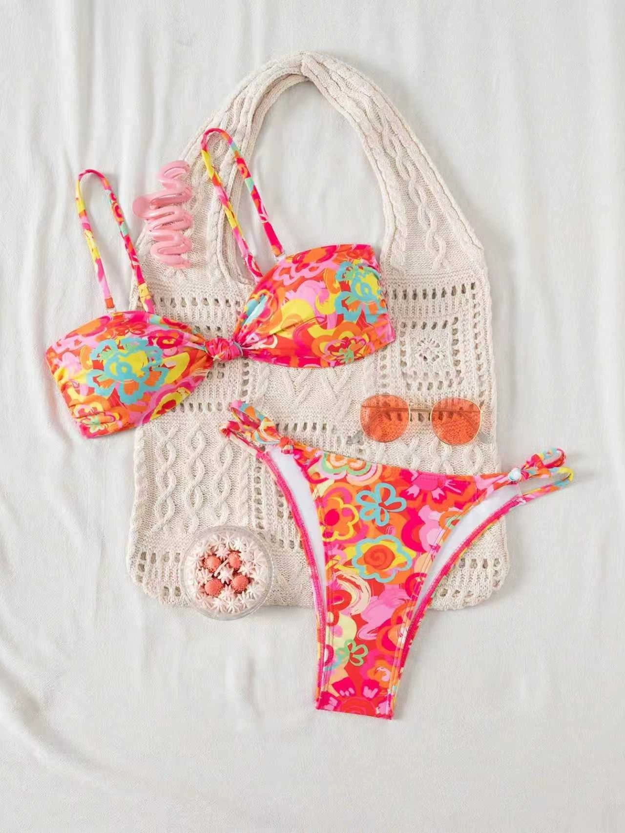 Two-Piece Bandeau Bikini Set with Tie-Side Bottoms