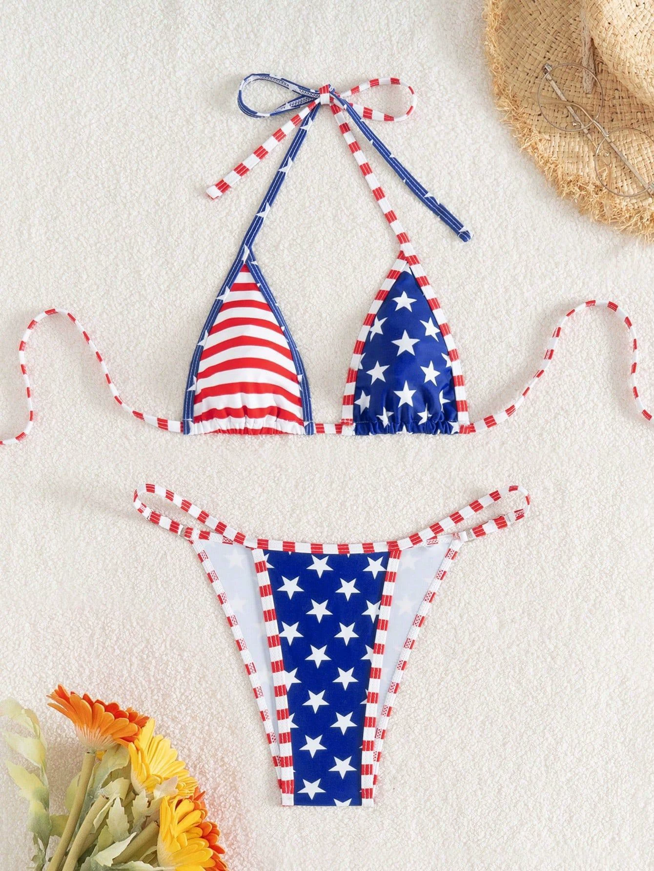 Halter Neck Triangle Bikini Set with Tie Back and High Cut Briefs view 5