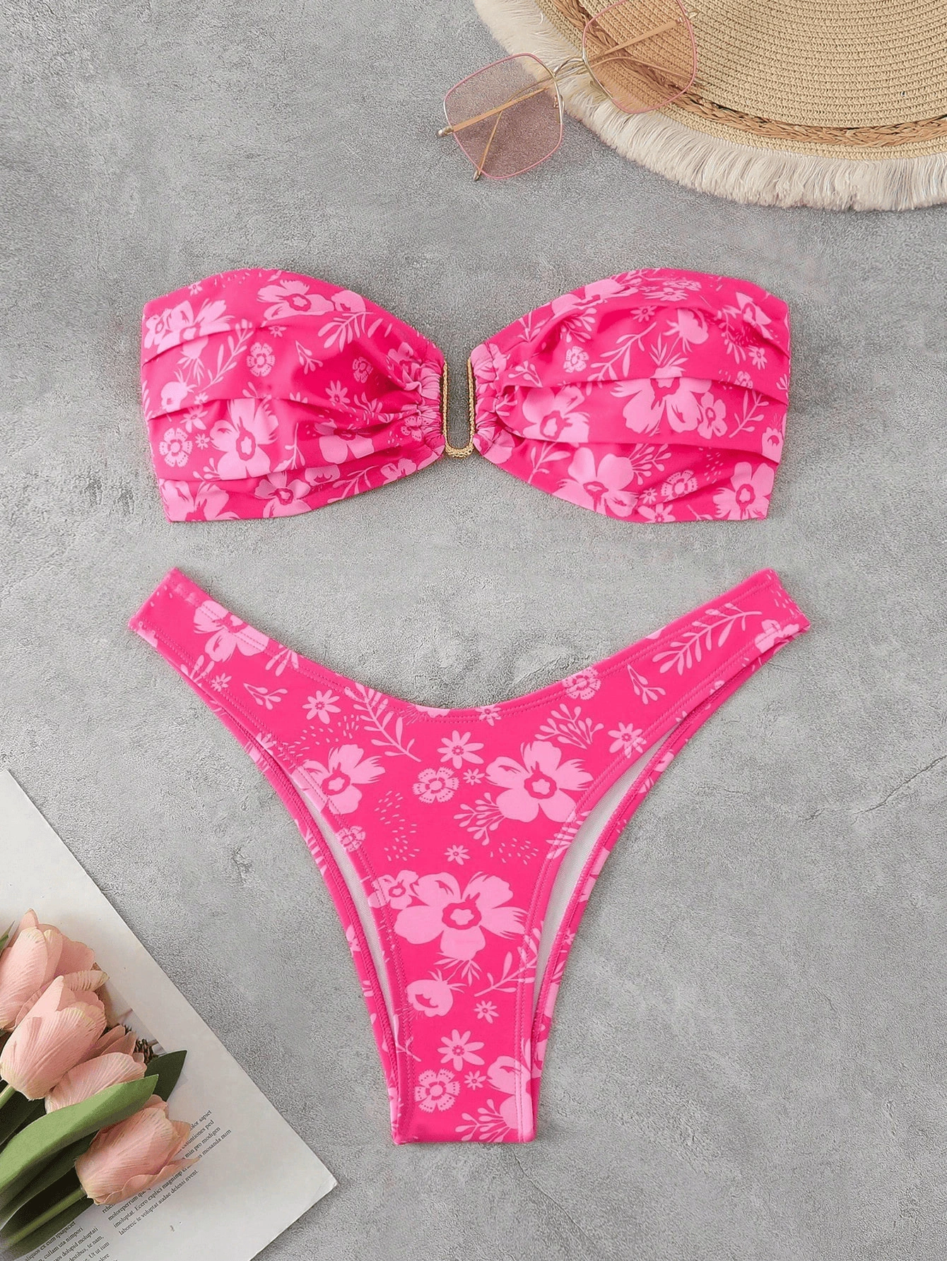 Two-Piece Bandeau Bikini Set with Front Ring and Tie Back view 5