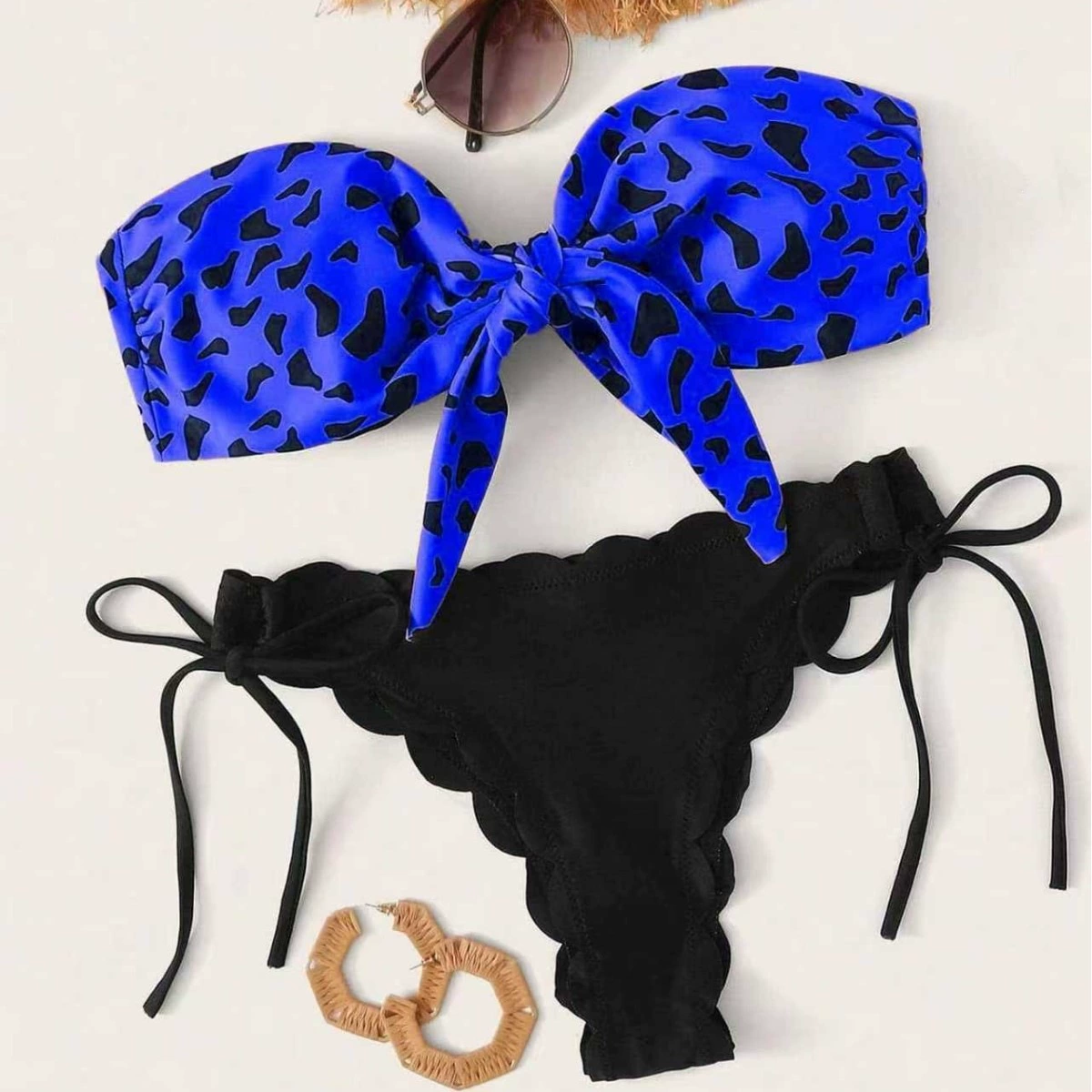 Two-Piece Bandeau Bikini with Front Tie and Ruffled Bottoms view 4