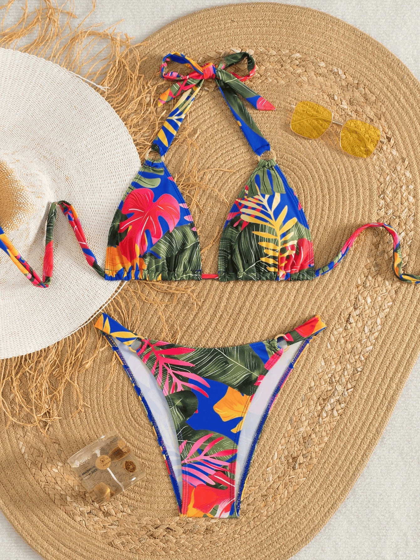 Two-Piece Triangle Halter Bikini Set with Ring Details view 5