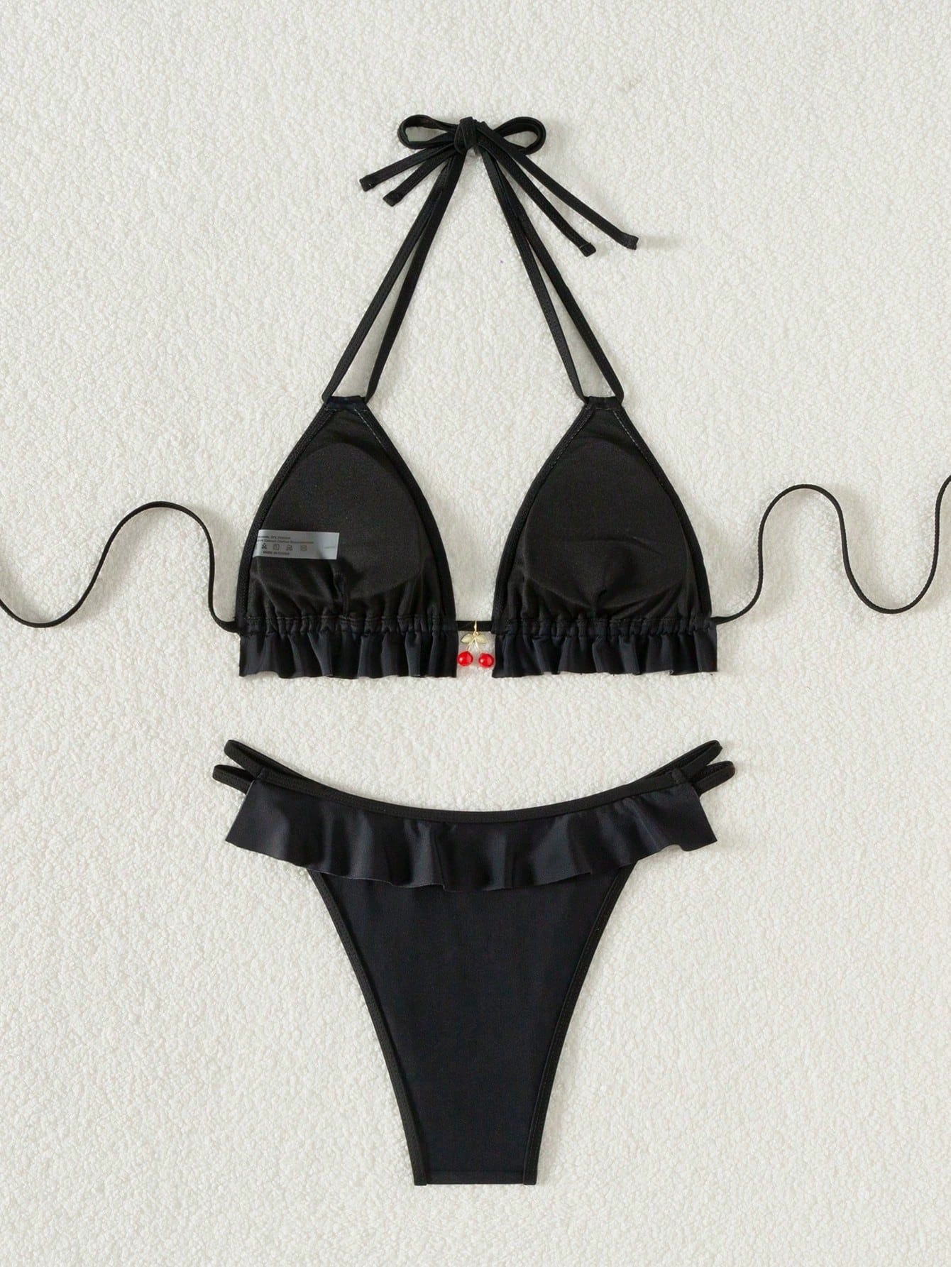 Ruffled Halter Triangle Bikini with Double Straps view 5