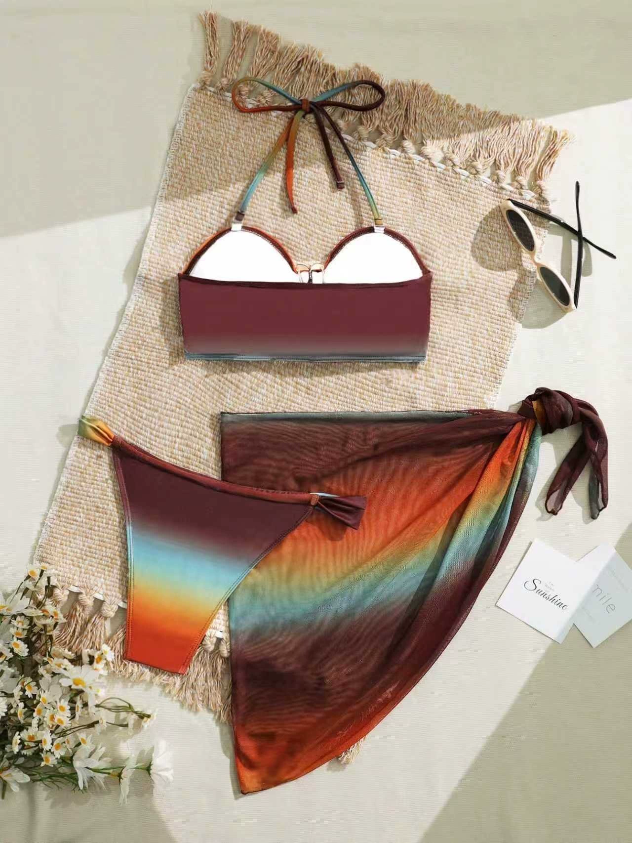 Three-Piece Bandeau Bikini Set with Wrap Skirt view 3