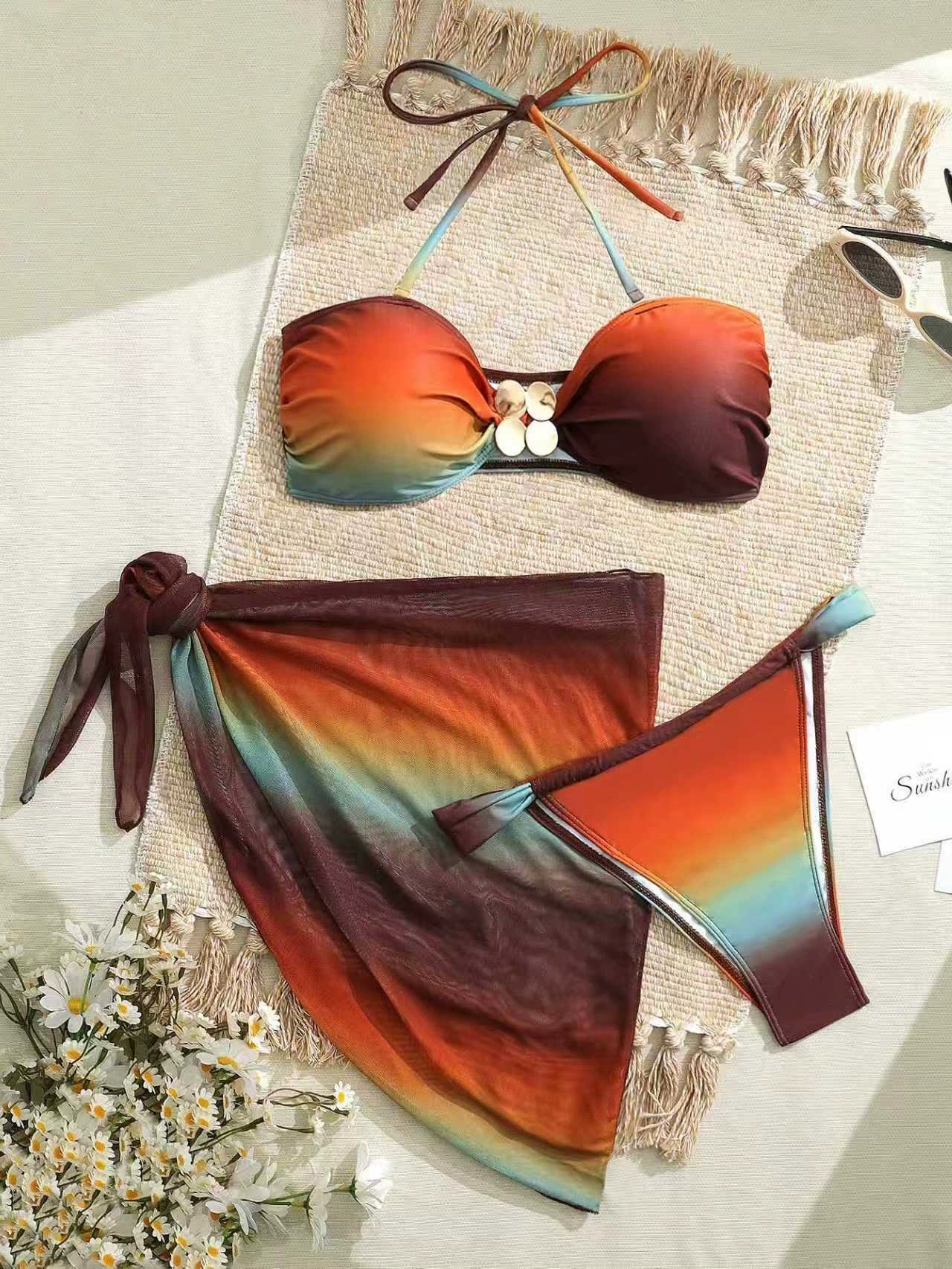 Three-Piece Bandeau Bikini Set with Wrap Skirt view 4