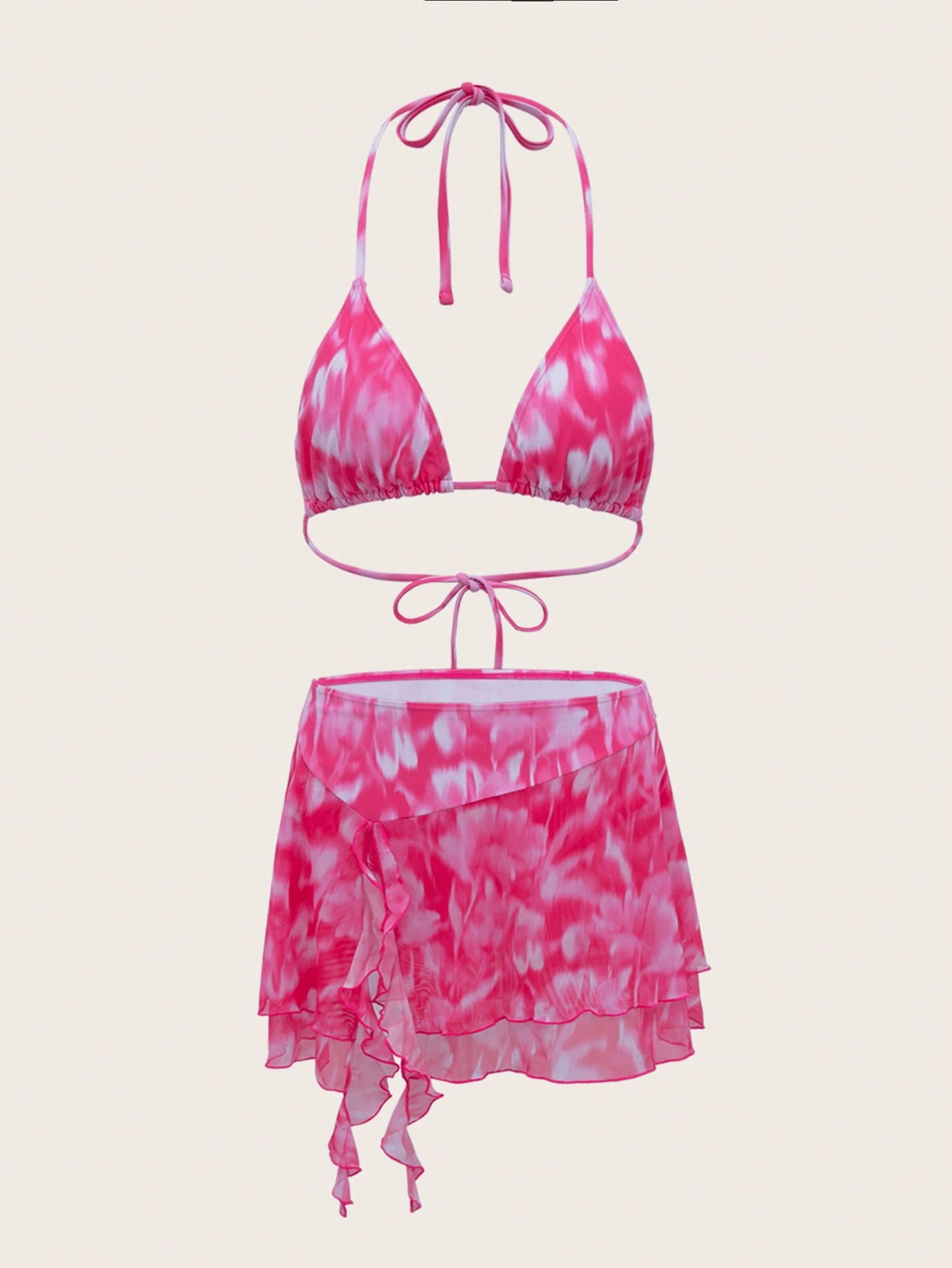 Halter Neck Triangle Bikini and Ruffled Skirt Set view 5