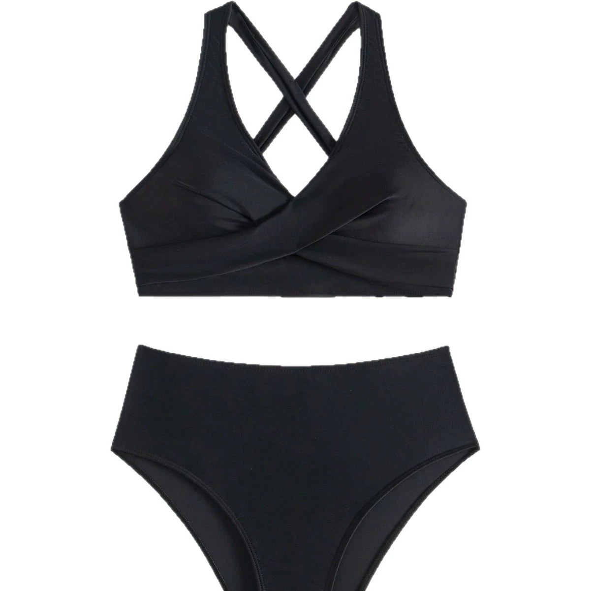 Wrap Front Bikini Set with High Waist Bottoms and Cross Back view 5