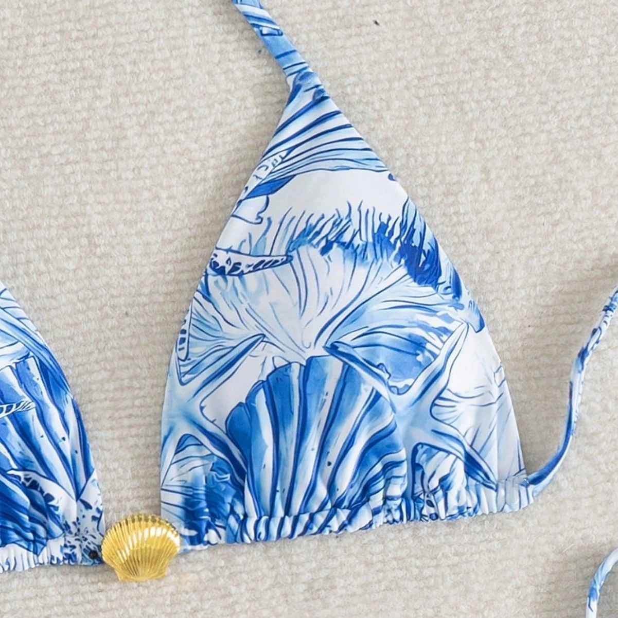 Women's Triangle Bikini Set with Shell Clasp and Tie Sides view 3