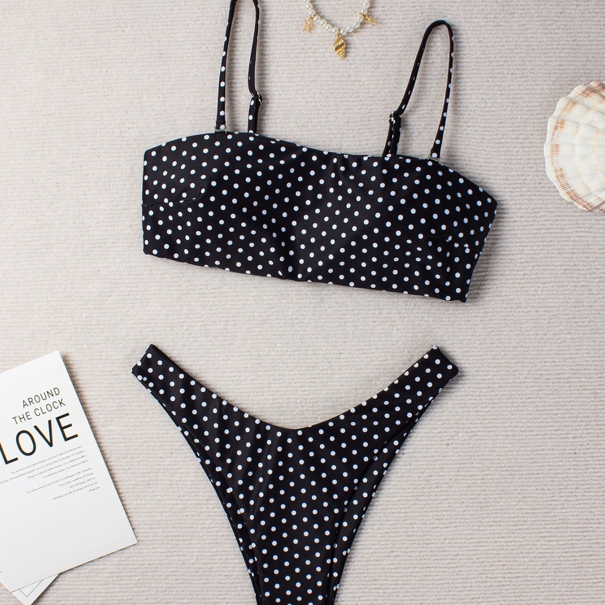 Women’s Bandeau Bikini Set with Adjustable Straps and High-Cut Bottoms