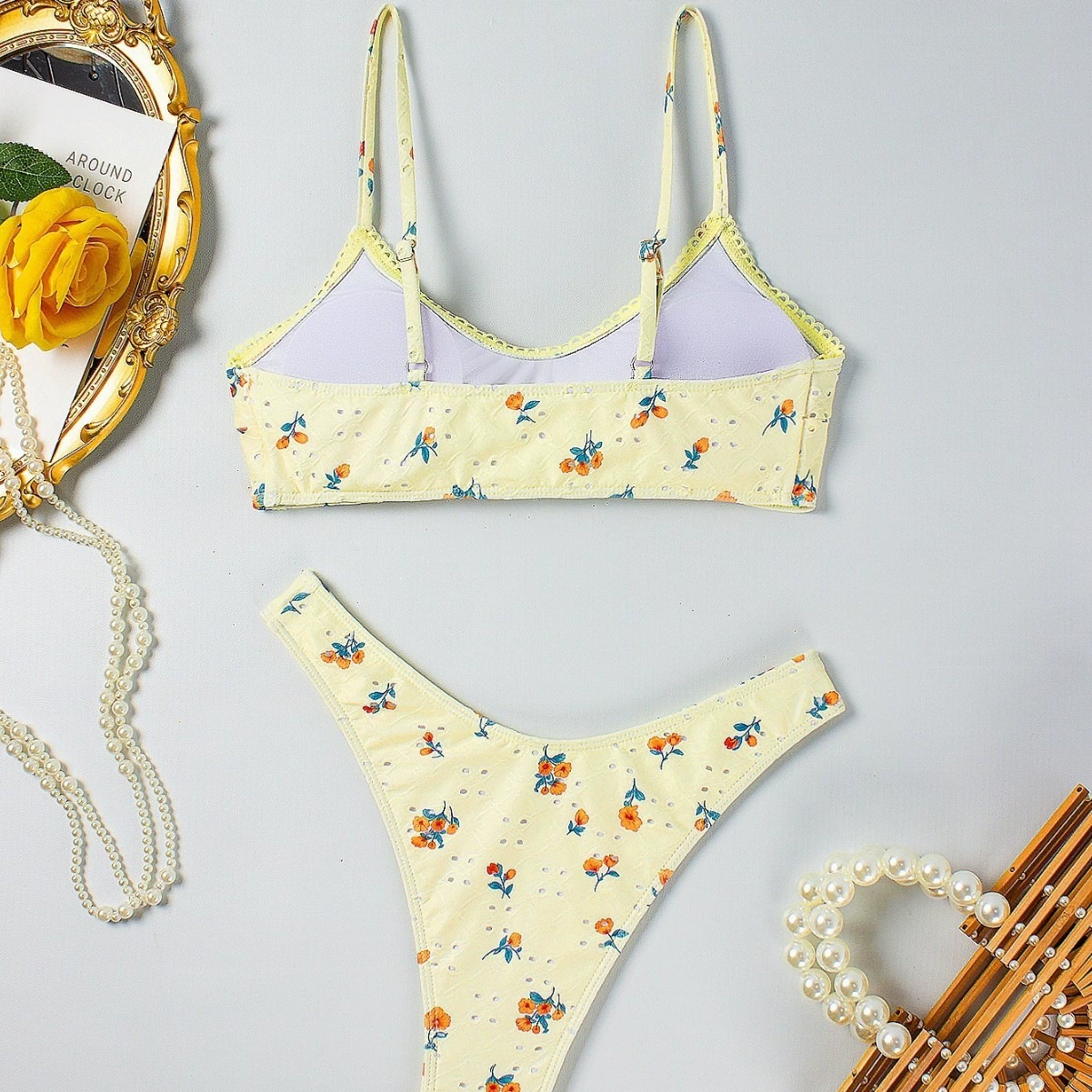 Two-Piece Bikini Set with Adjustable Spaghetti Straps and V-Neck Top