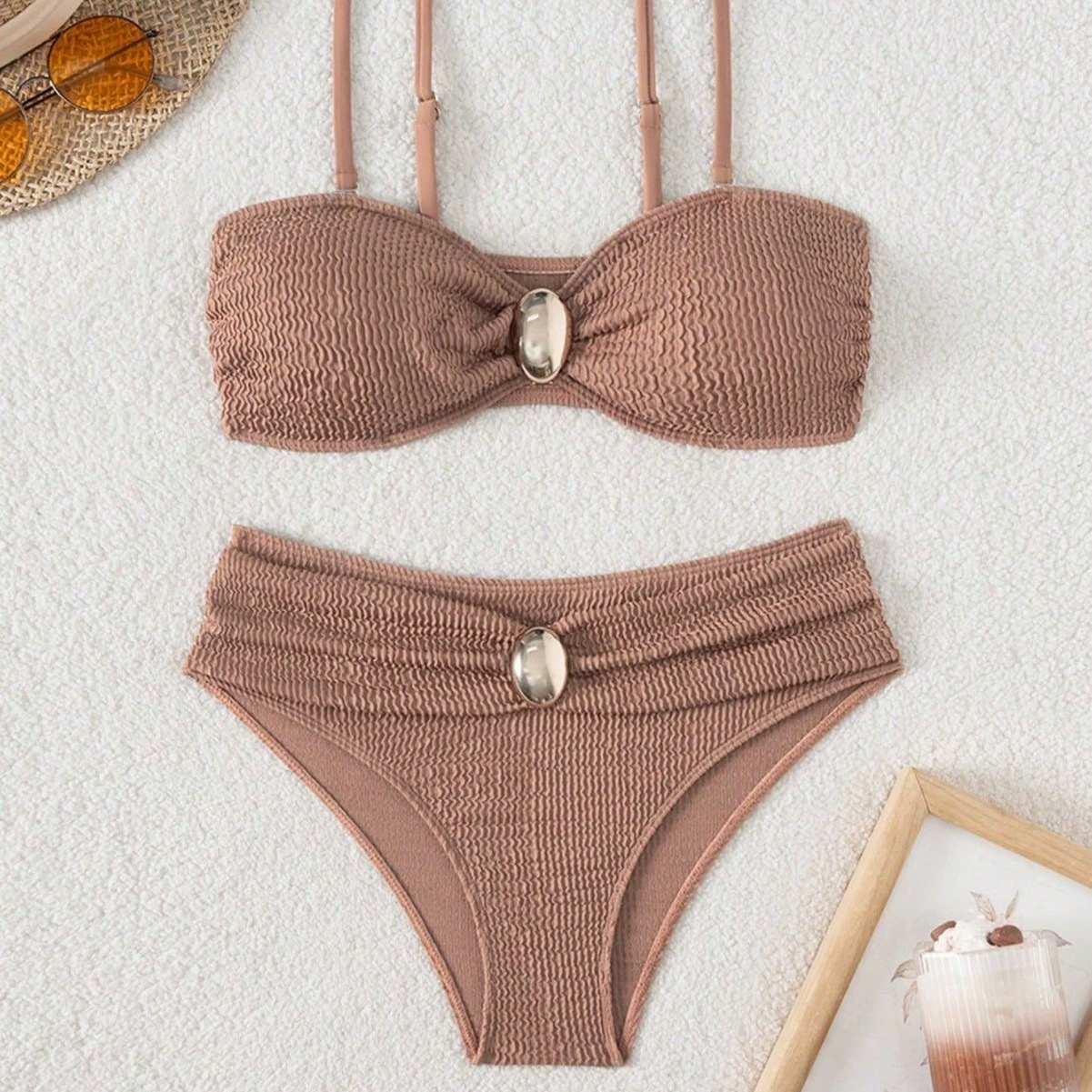 Two-Piece Bandeau Bikini with High-Waist Briefs view 3
