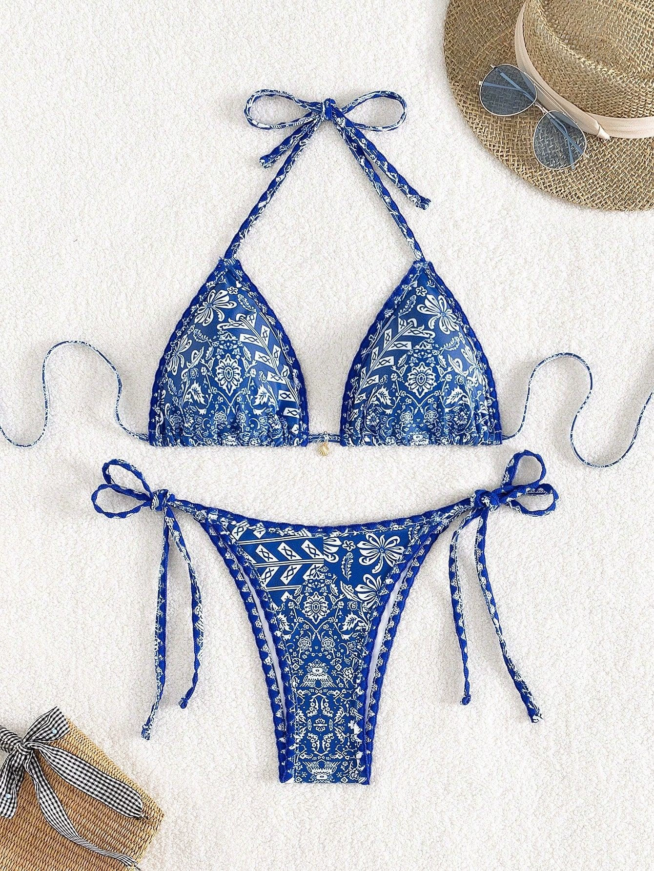 Halter Neck Triangle Bikini Set with Side Tie Bottom
